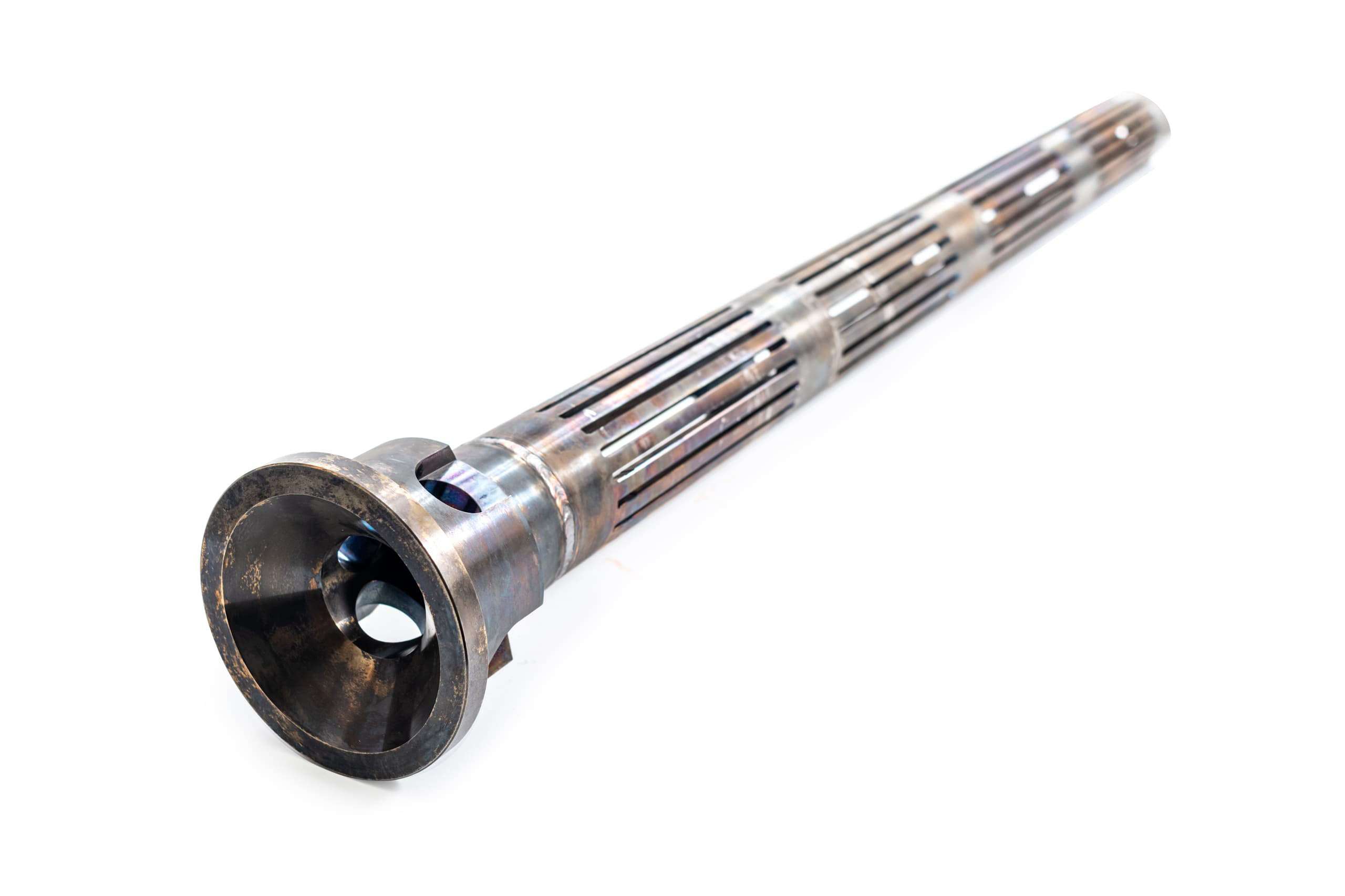 Long metal tube with larger opening and incisions along the side