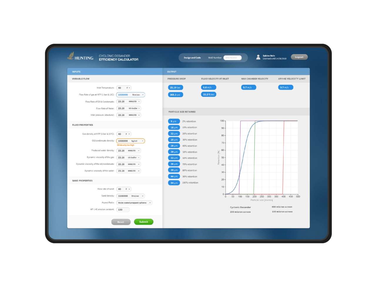 image of a web application for calculating optimum efficiency