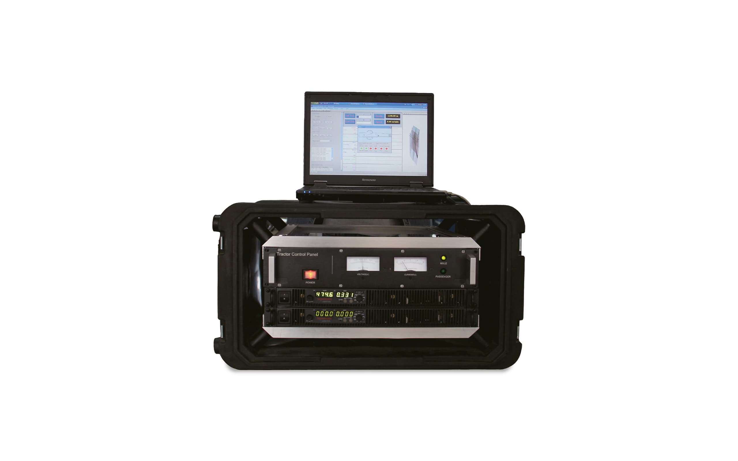 Tractor Control Panel - black box with laptop on top