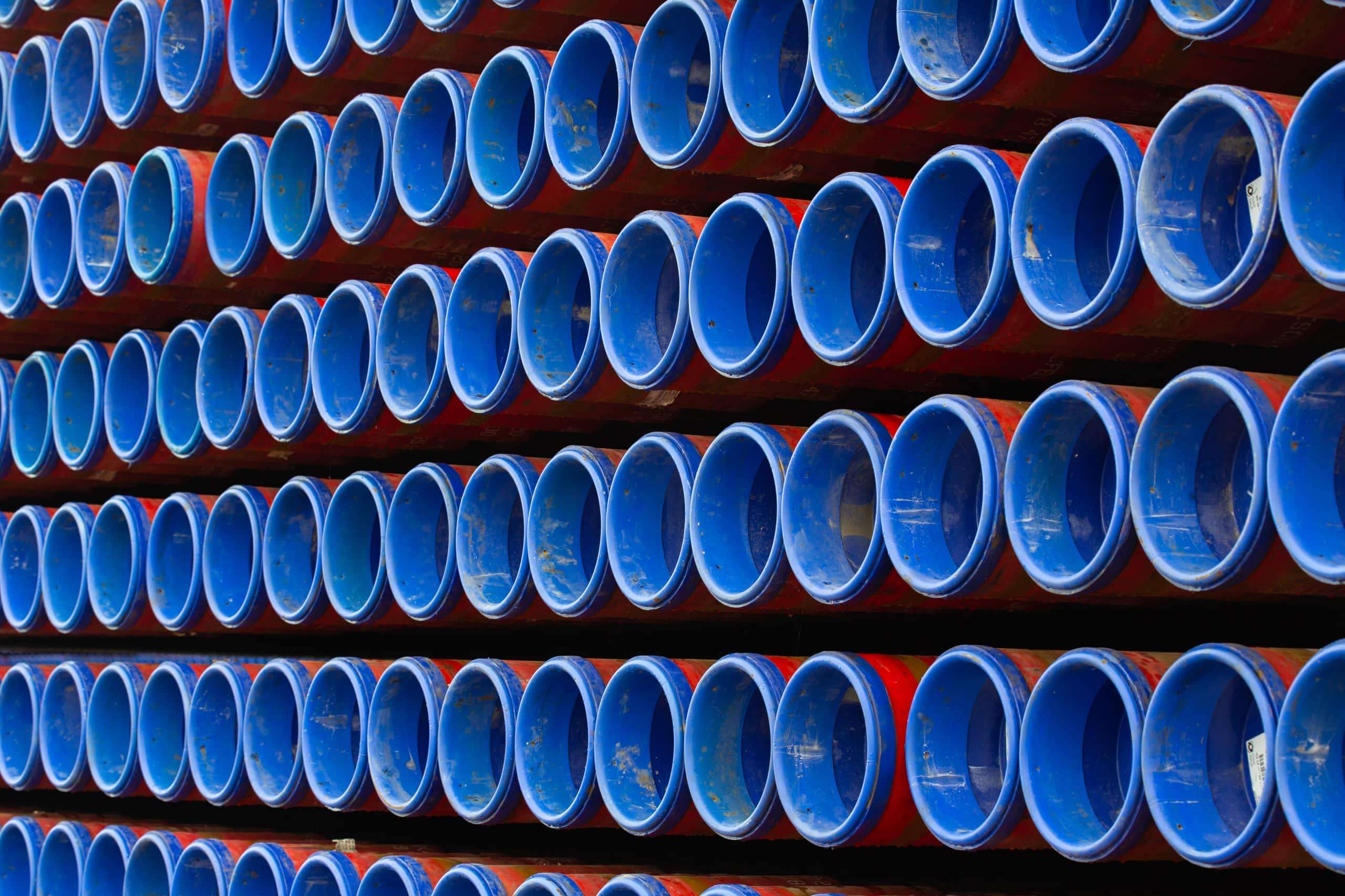 Stack of blue and red pipes