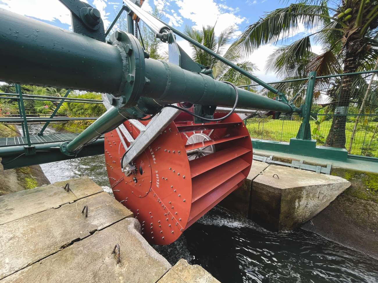 Micro water turbine in a river in asia
